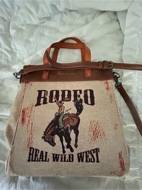 Wrangler Brown Canvas Crossbody Bag with Rodeo Graphic